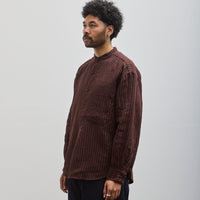 Evan Kinori Pop Over Shirt, Navy/Red Linen Stripe