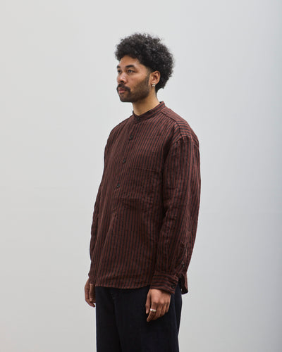 Evan Kinori Pop Over Shirt, Navy/Red Linen Stripe