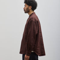 Evan Kinori Pop Over Shirt, Navy/Red Linen Stripe