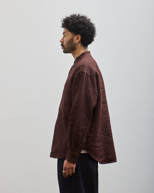 Evan Kinori Pop Over Shirt, Navy/Red Linen Stripe