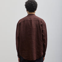 Evan Kinori Pop Over Shirt, Navy/Red Linen Stripe