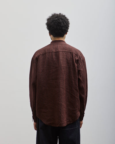 Evan Kinori Pop Over Shirt, Navy/Red Linen Stripe