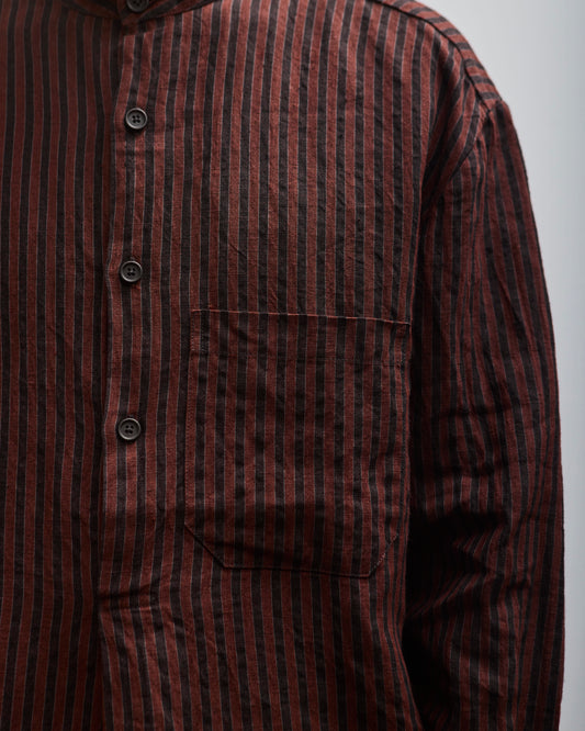 Evan Kinori Pop Over Shirt, Navy/Red Linen Stripe