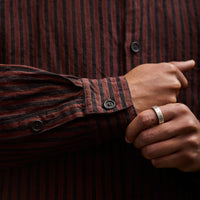 Evan Kinori Pop Over Shirt, Navy/Red Linen Stripe