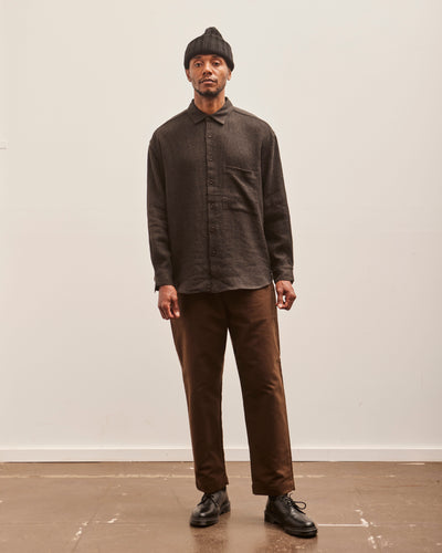 Evan Kinori Single Pleat Pant, Brown Organic Cotton Moleskin