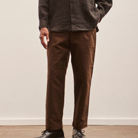 Evan Kinori Single Pleat Pant, Brown Organic Cotton Moleskin