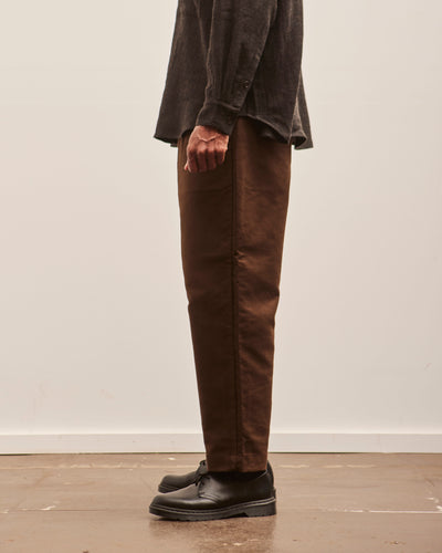 Evan Kinori Single Pleat Pant, Brown Organic Cotton Moleskin