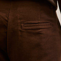 Evan Kinori Single Pleat Pant, Brown Organic Cotton Moleskin