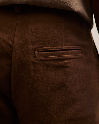 Evan Kinori Single Pleat Pant, Brown Organic Cotton Moleskin