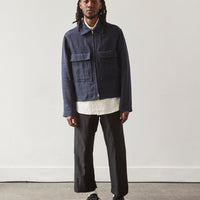 Evan Kinori Butcher Linen Zip Jacket, Navy