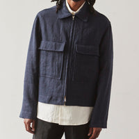Evan Kinori Butcher Linen Zip Jacket, Navy