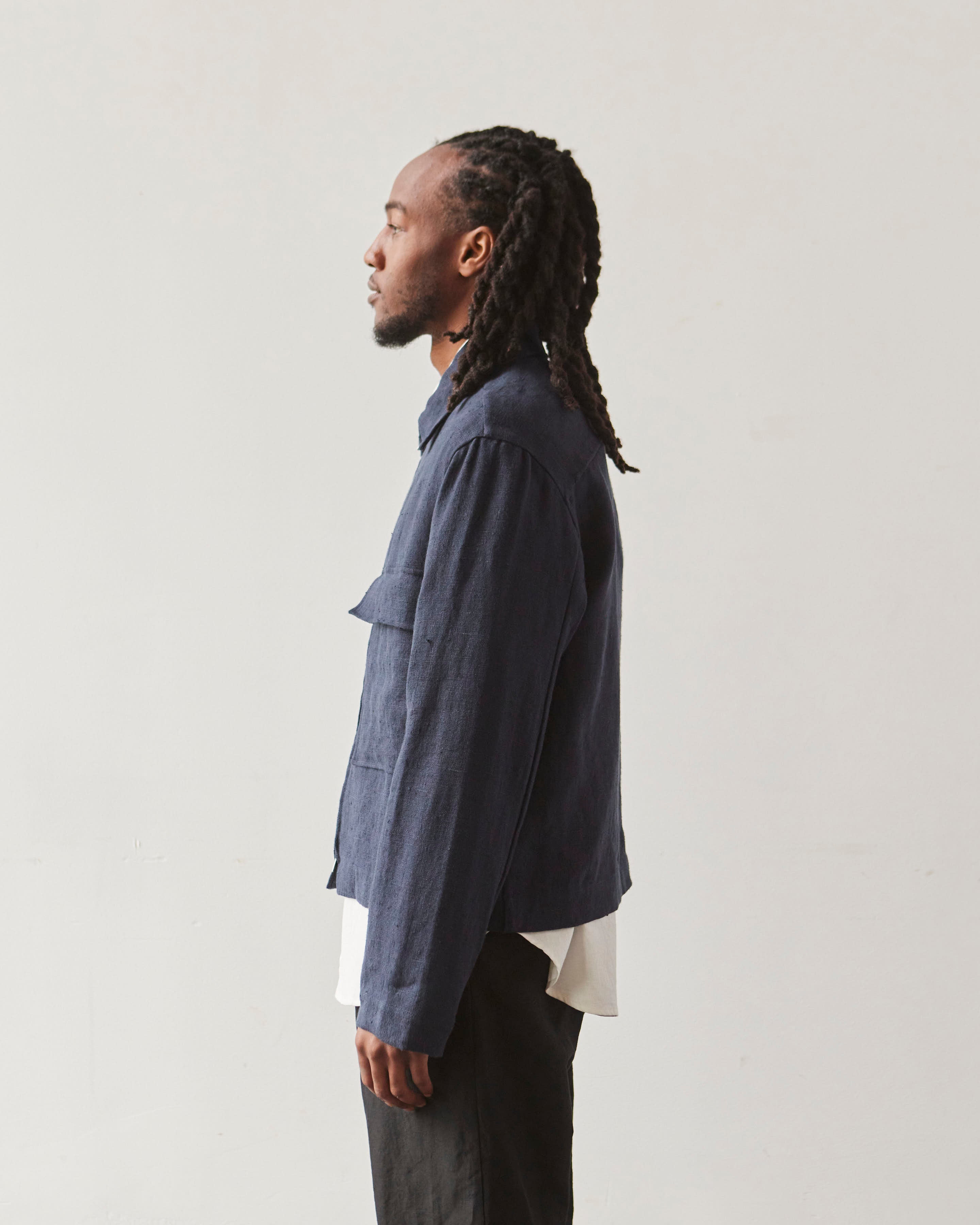 Evan Kinori Butcher Linen Zip Jacket, Navy – Glasswing