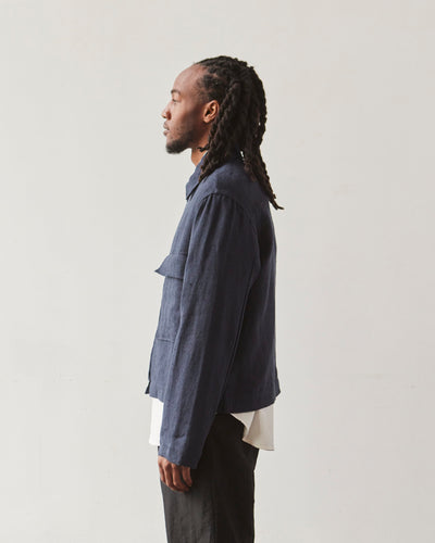 Evan Kinori Butcher Linen Zip Jacket, Navy