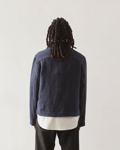 Evan Kinori Butcher Linen Zip Jacket, Navy