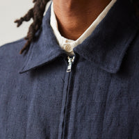 Evan Kinori Butcher Linen Zip Jacket, Navy