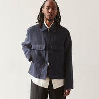 Evan Kinori Butcher Linen Zip Jacket, Navy
