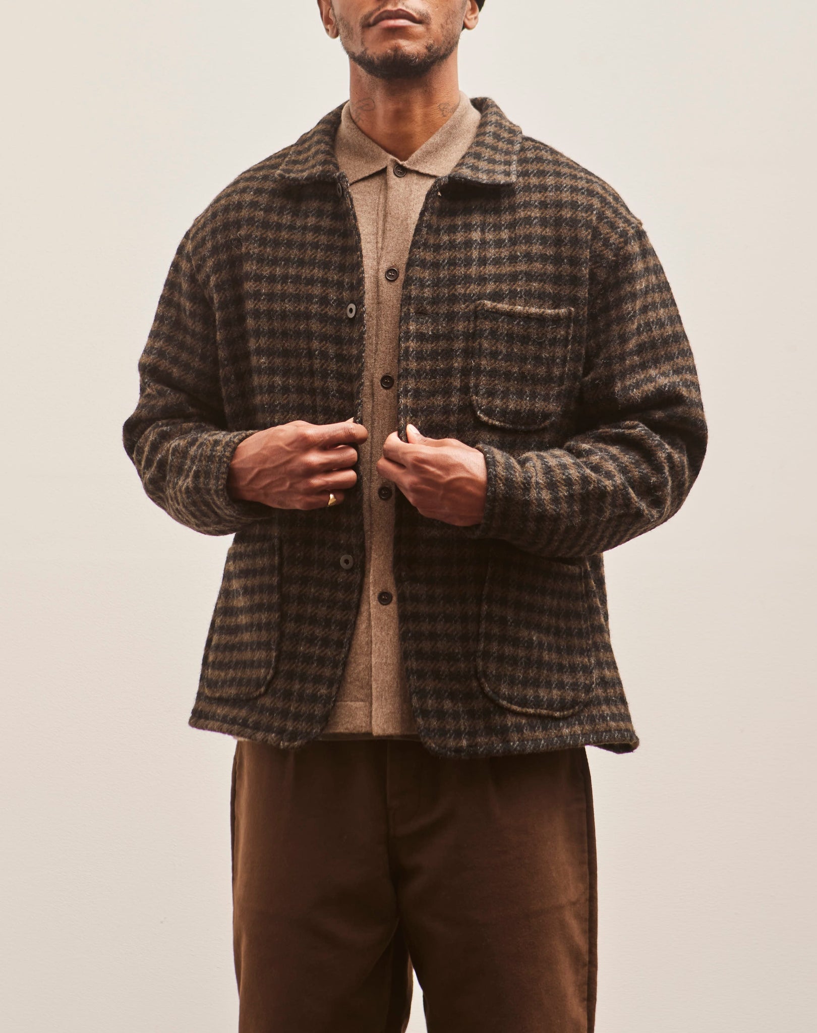 Evan Kinori Three Pocket Jacket, Heavy Brushed Wool Check | Glasswing