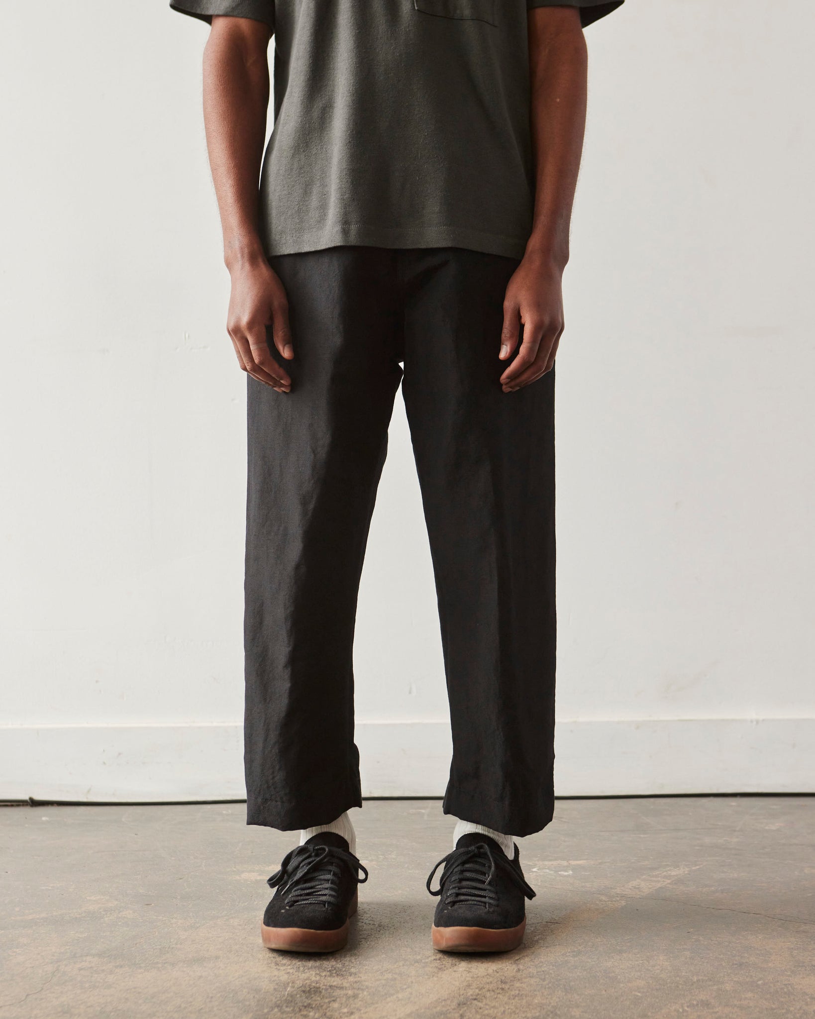 Evan Kinori Tropical Wool/Linen Canvas Elastic Pant, Black