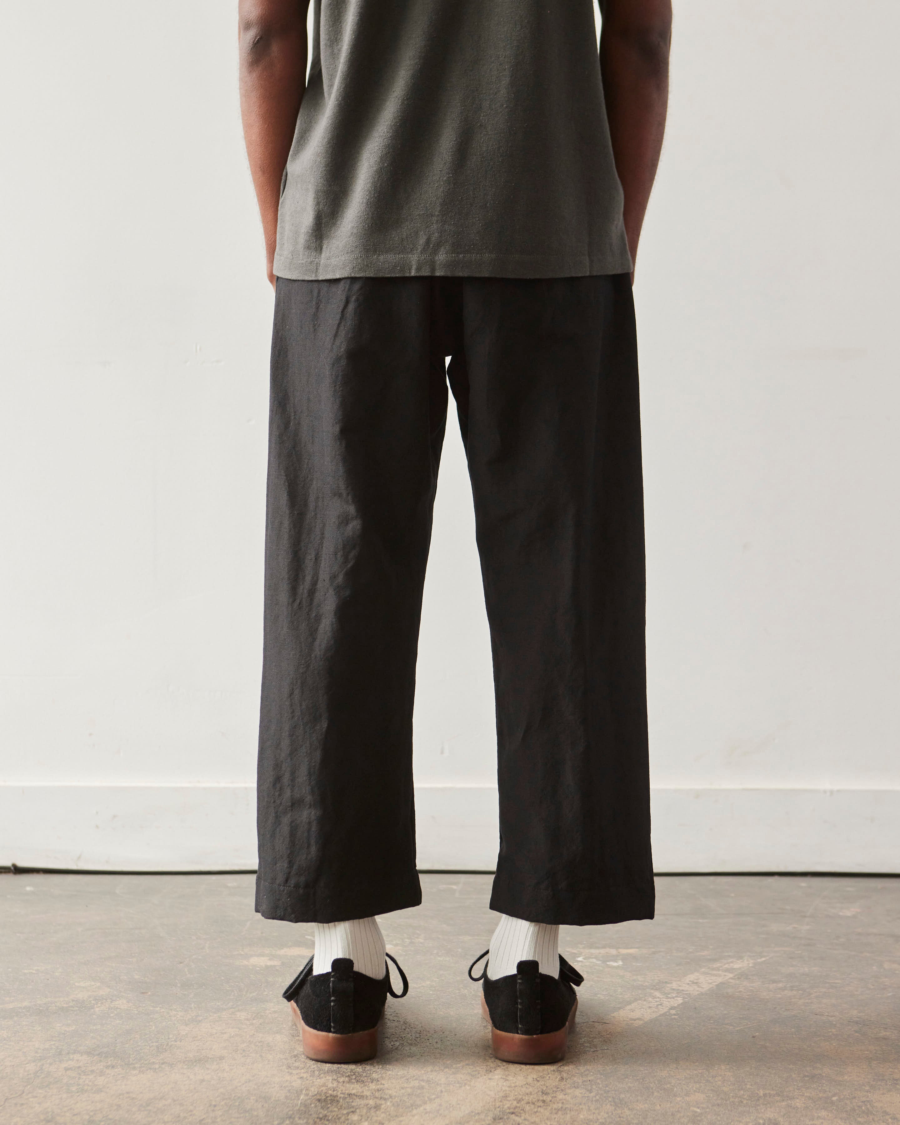 evan kinori 黒 pant 32 single pleat wool Evan Kinori Tropical Wool/Linen Canvas Elastic Pant, Black