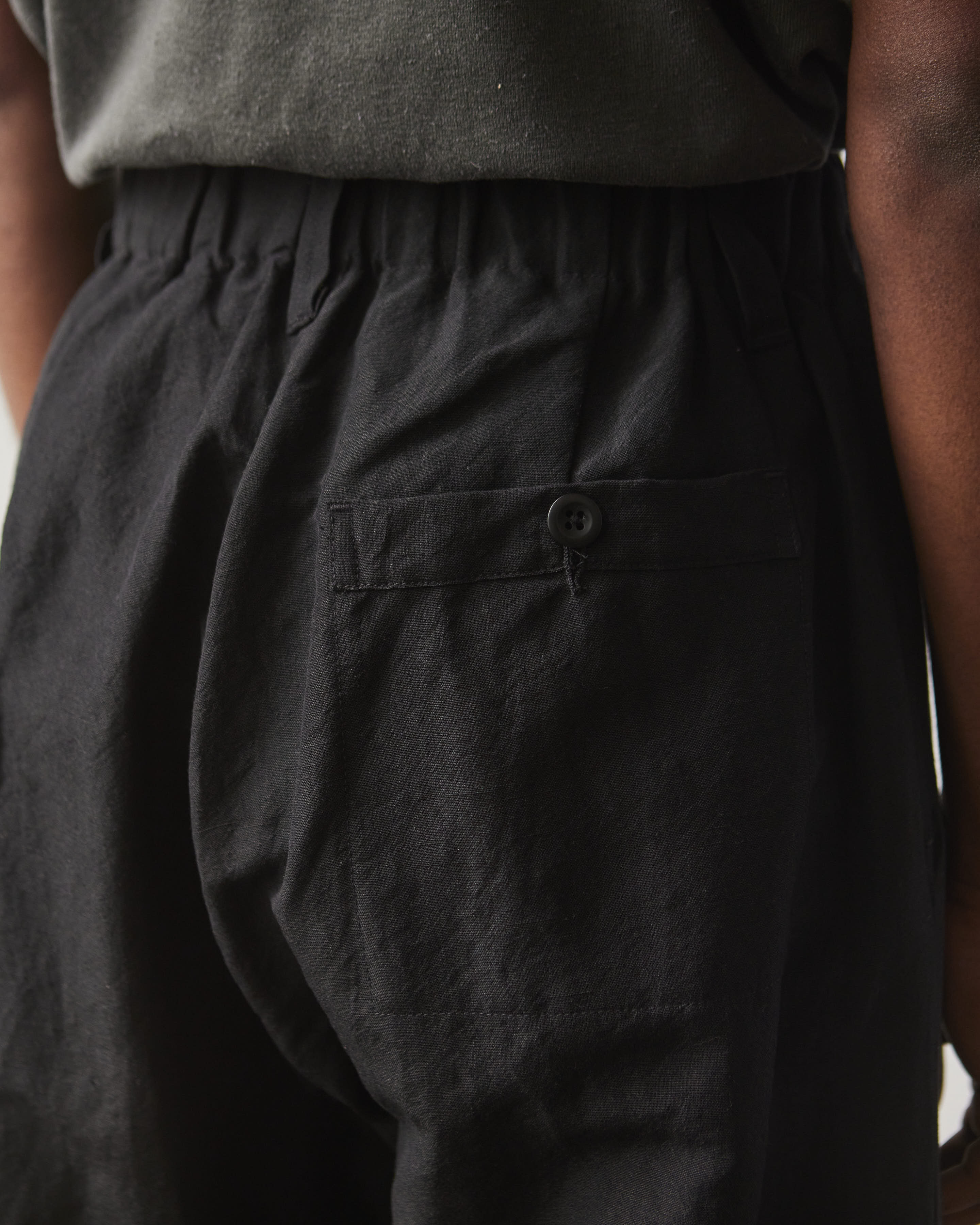 Evan Kinori Tropical Wool/Linen Canvas Elastic Pant, Black
