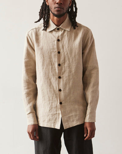 Evan Kinori Tumbled Hemp Flat Hem Shirt, Natural