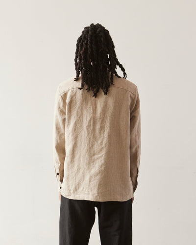 Evan Kinori Tumbled Hemp Flat Hem Shirt, Natural