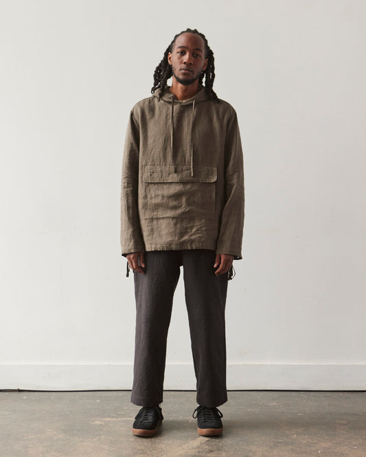 Evan Kinori Tumbled Linen Anorak, Olive