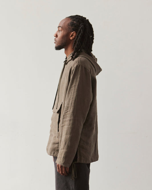 Evan Kinori Tumbled Linen Anorak, Olive