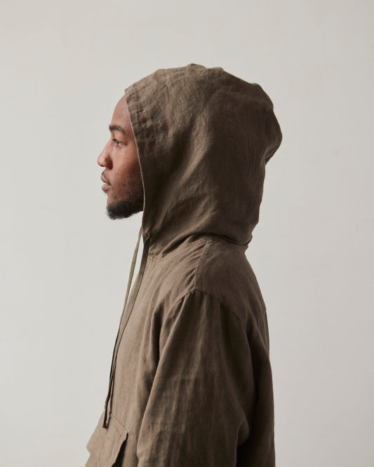 Evan Kinori Tumbled Linen Anorak, Olive