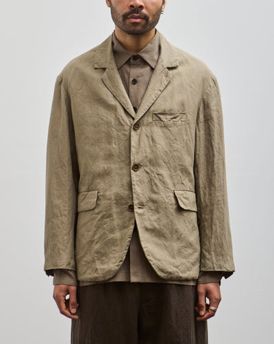 Evan Kinori Tumbled Linen Three Button Jacket, Dark Beige