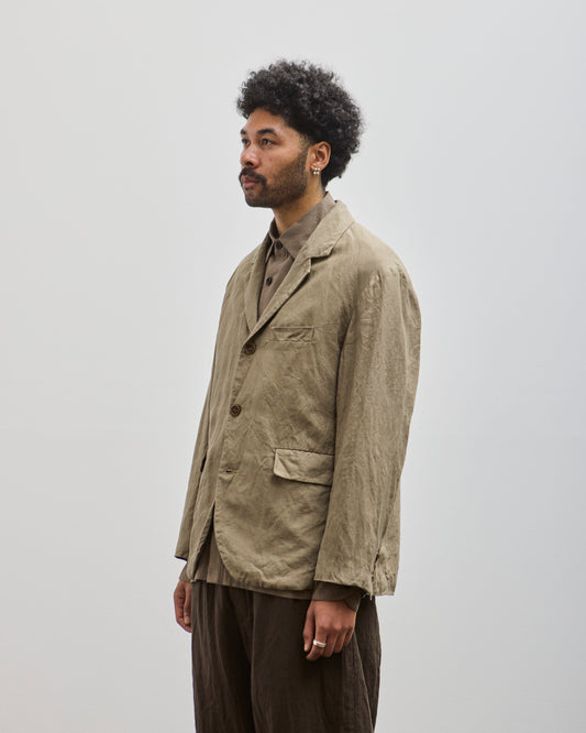 Evan Kinori Tumbled Linen Three Button Jacket, Dark Beige