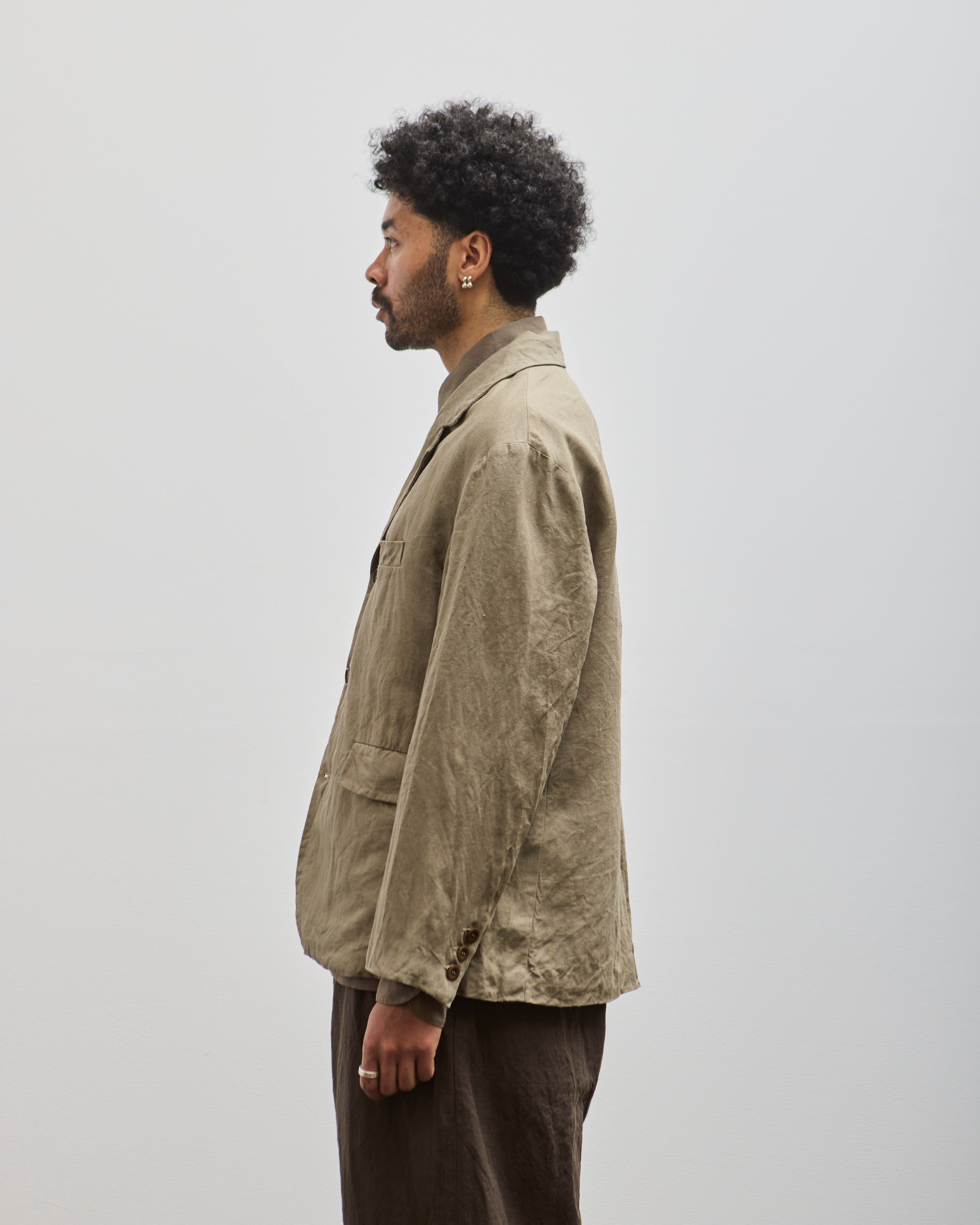 Evan Kinori Tumbled Linen Three Button Jacket, Dark Beige – Glasswing