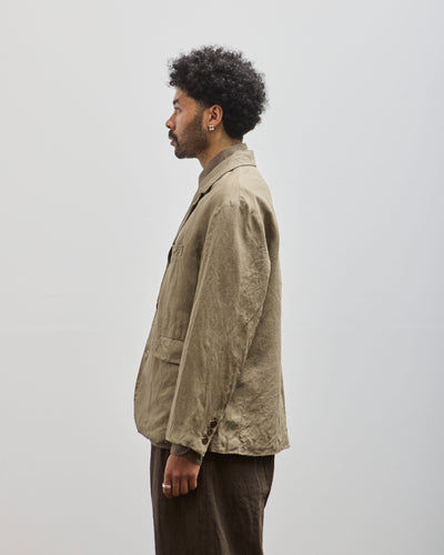 Evan Kinori Tumbled Linen Three Button Jacket, Dark Beige