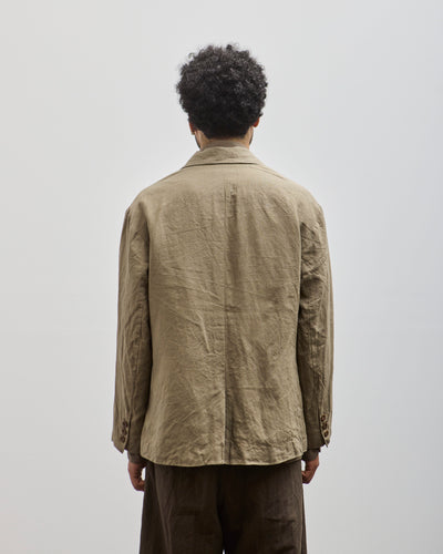 Evan Kinori Tumbled Linen Three Button Jacket, Dark Beige