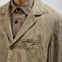 Evan Kinori Tumbled Linen Three Button Jacket, Dark Beige