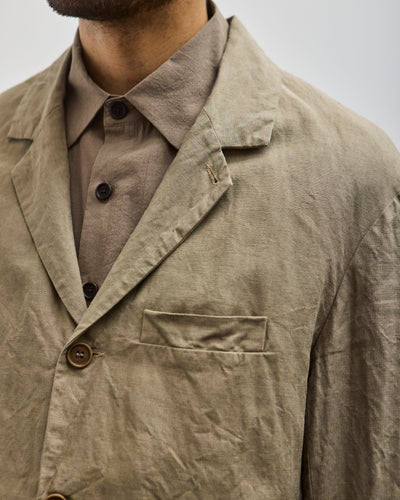 Evan Kinori Tumbled Linen Three Button Jacket, Dark Beige