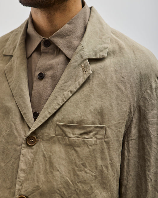 Evan Kinori Tumbled Linen Three Button Jacket, Dark Beige