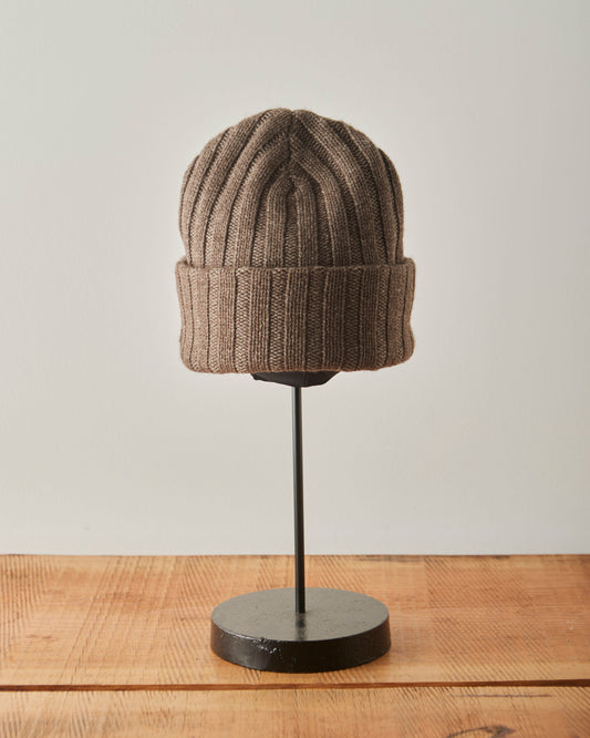 Evan Kinori Two-Ply Knit Cap, Natural Brown