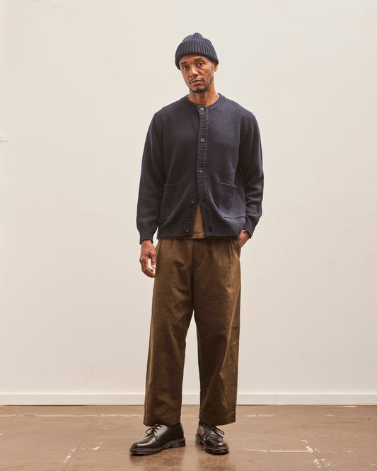 Evan Kinori Two Pleat Pant, Dark Olive Cotton/Linen Gabardine