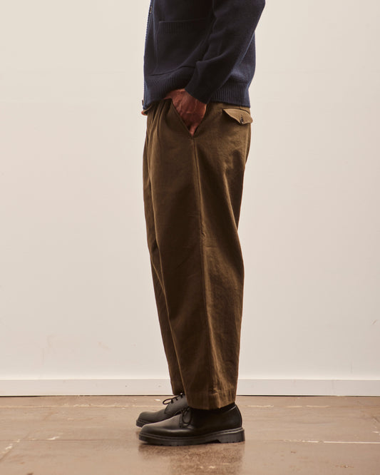 Evan Kinori Two Pleat Pant, Dark Olive Cotton/Linen Gabardine