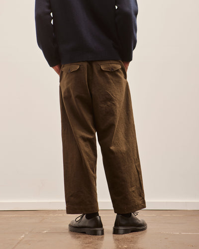 Evan Kinori Two Pleat Pant, Dark Olive Cotton/Linen Gabardine