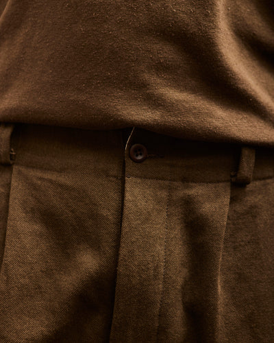 Evan Kinori Two Pleat Pant, Dark Olive Cotton/Linen Gabardine