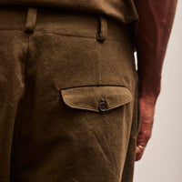 Evan Kinori Two Pleat Pant, Dark Olive Cotton/Linen Gabardine