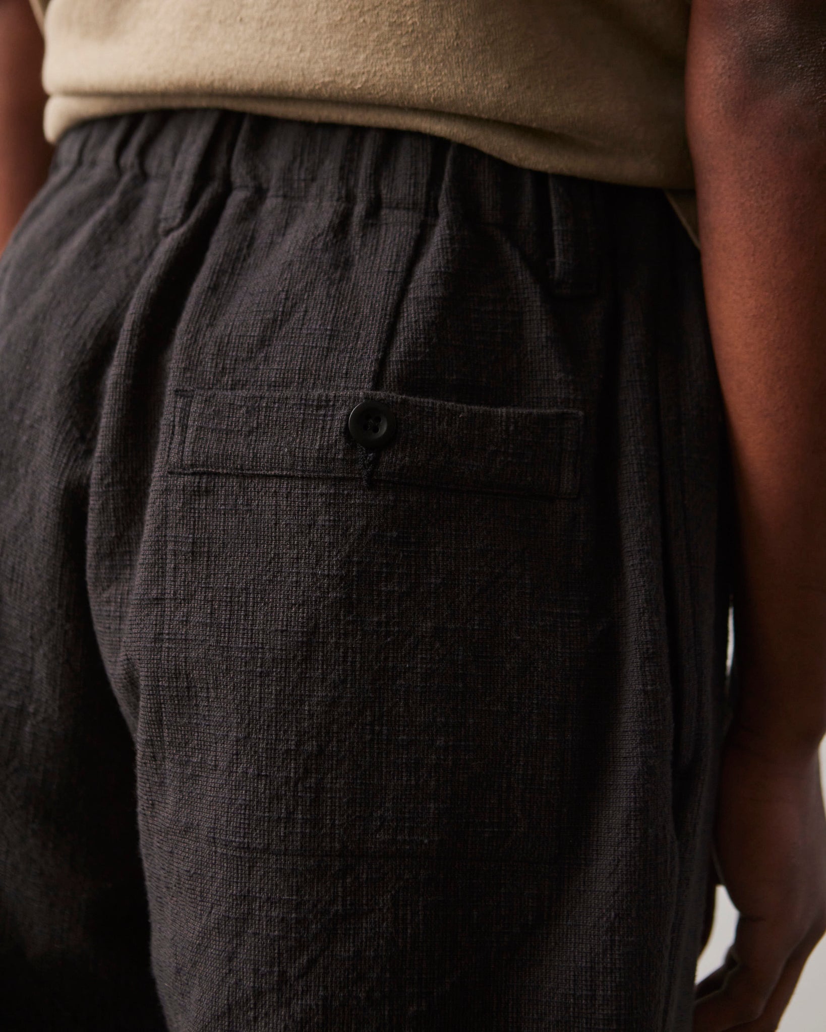 Evan Kinori Yarn Dyed Slub Cotton Elastic Pant, Brown/Navy