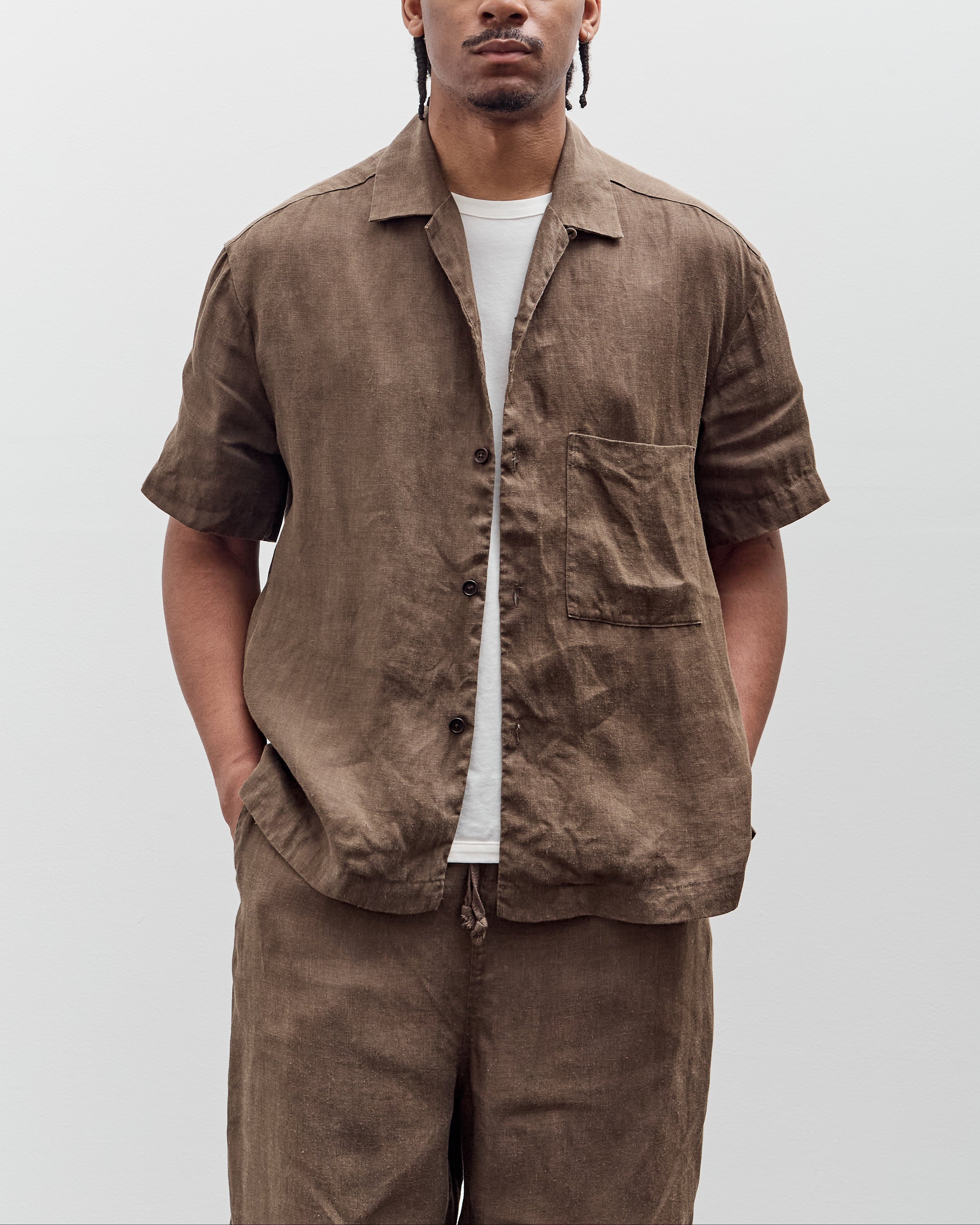 Evan Kinori Short Sleeve Shirt, Sumi Ink Hemp Twill – Glasswing