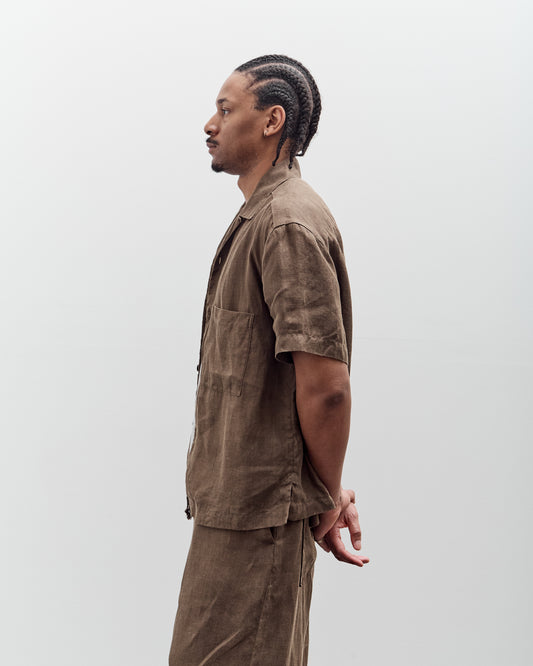 Evan Kinori Short Sleeve Shirt, Sumi Ink Hemp Twill