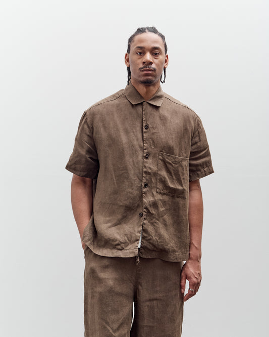 Evan Kinori Short Sleeve Shirt, Sumi Ink Hemp Twill
