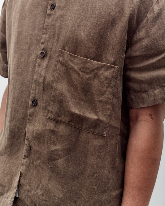 Evan Kinori Short Sleeve Shirt, Sumi Ink Hemp Twill