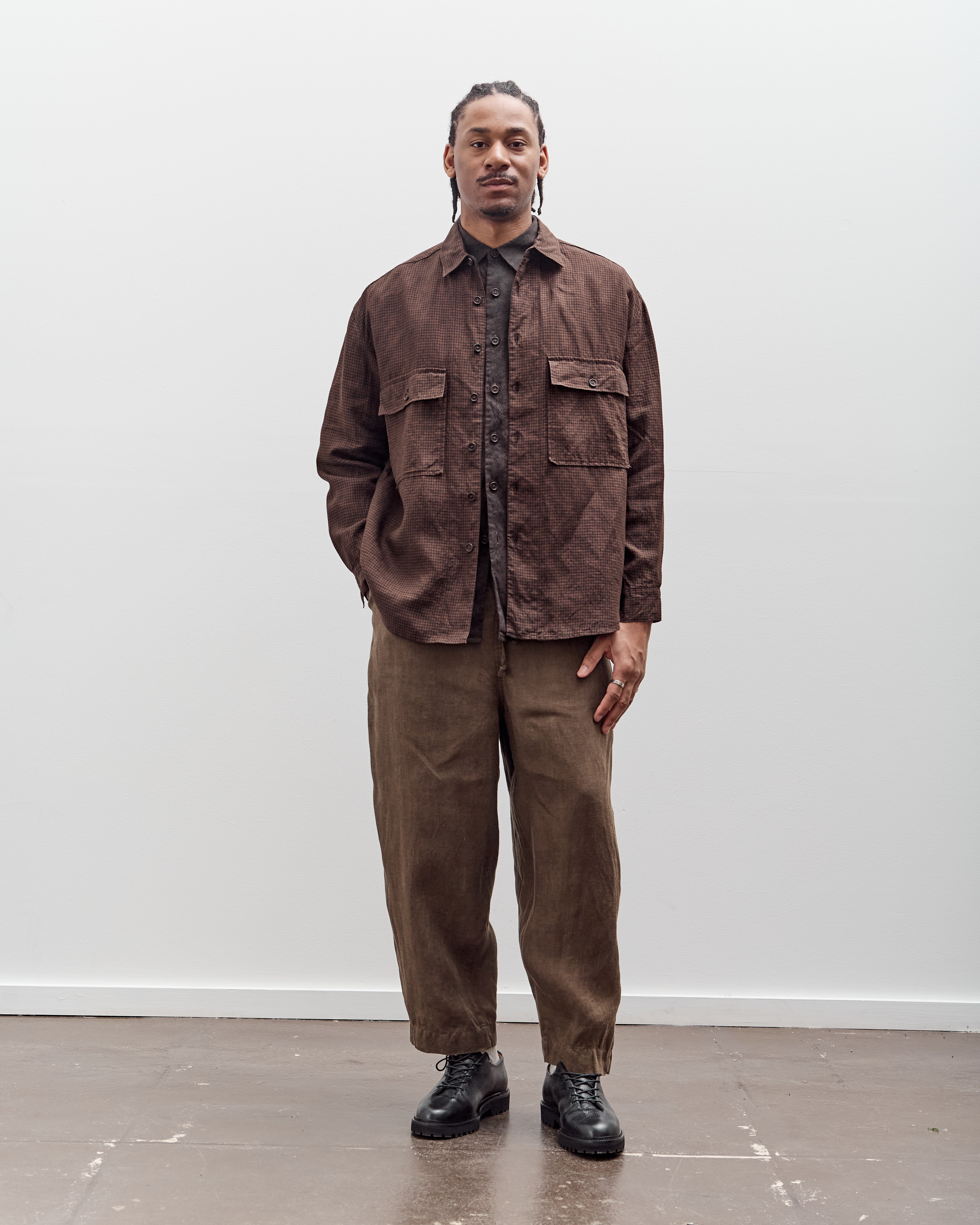 【カード付き】 CHINTZ LENO CLOTH SHIRT　ブラウン　クラネ 686 Thermaldry Snap-Up Shirt - SOLNIX
