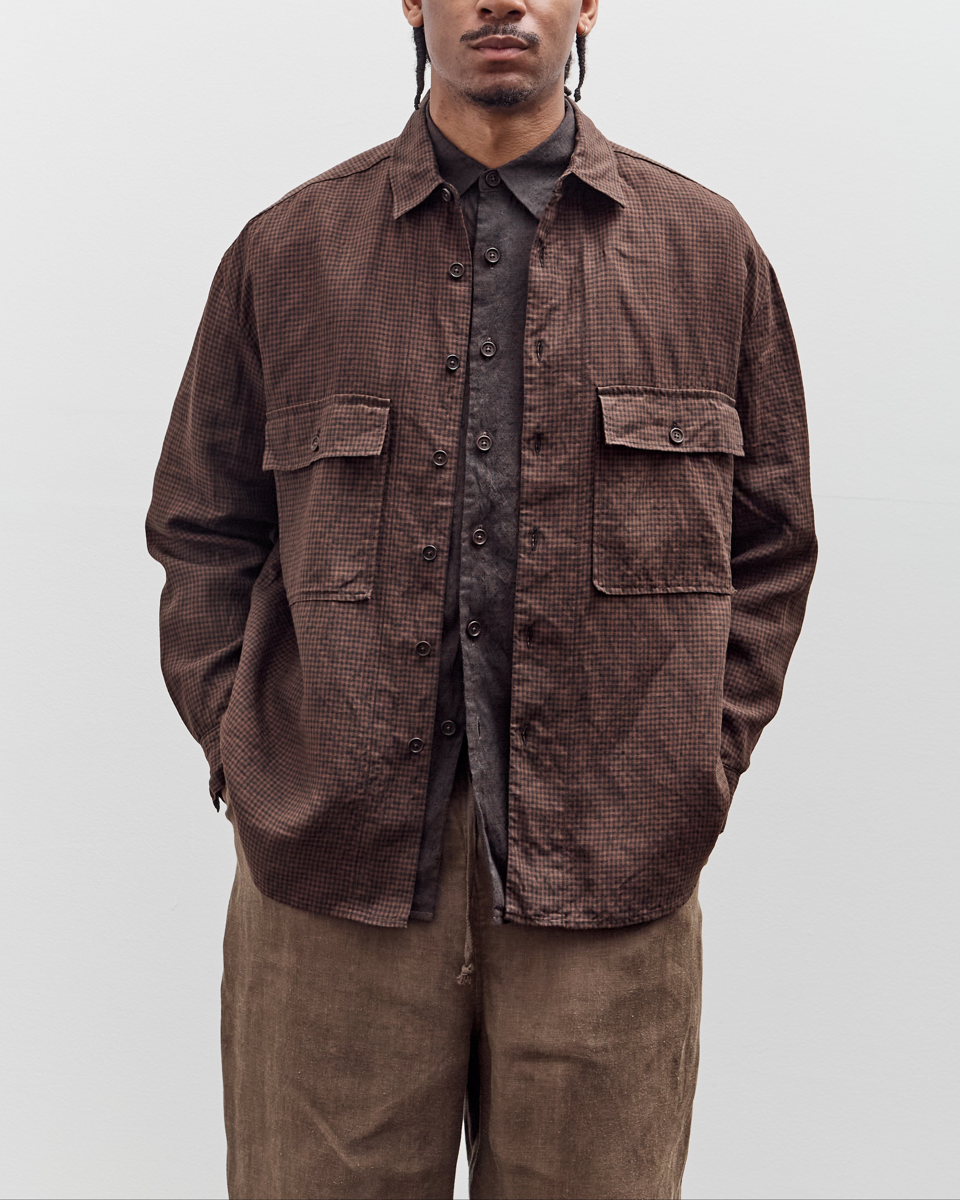Evan Kinori Big Shirt, Logwood Linen Check – Glasswing